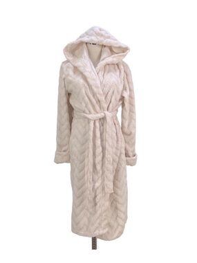 Brooklinen Terrycloth Cream Robe Cheveron Motif Hooded Softie M/L
